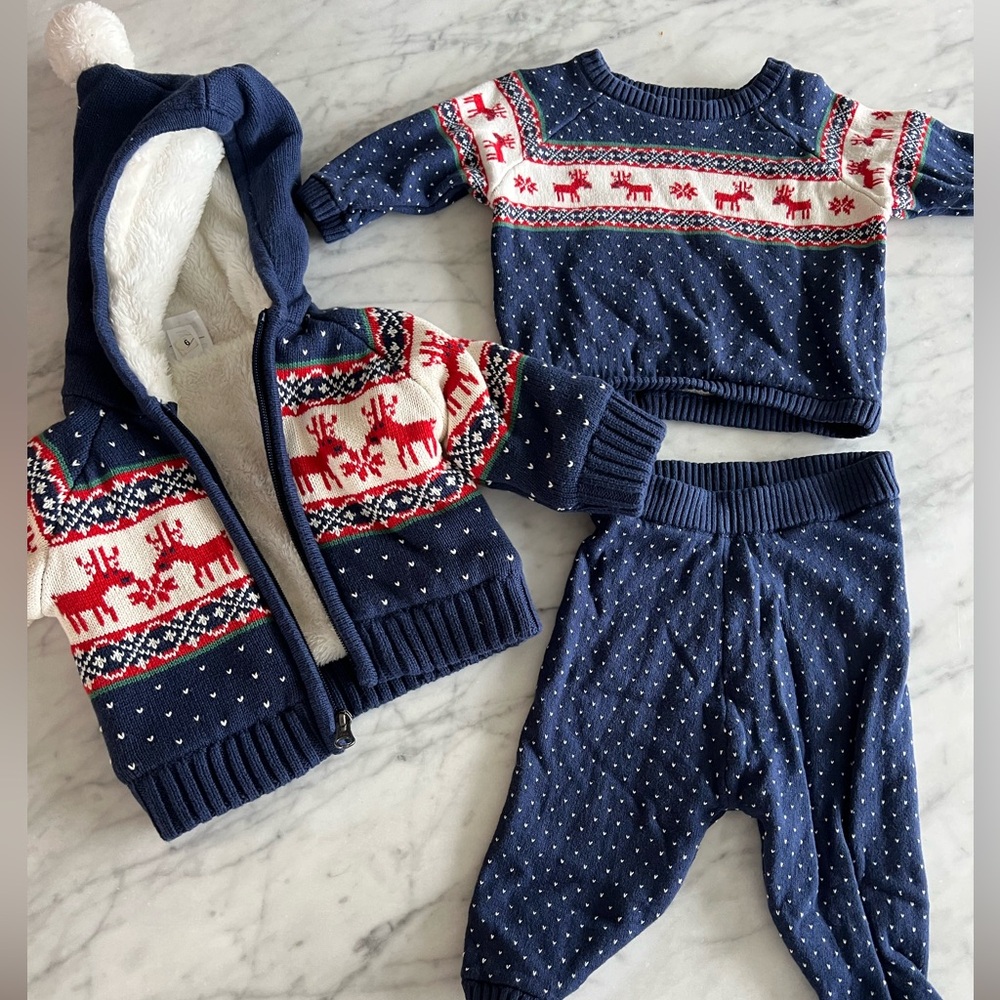 Hanna Anderson Navy Blue Fair Isle Baby Sweater Set